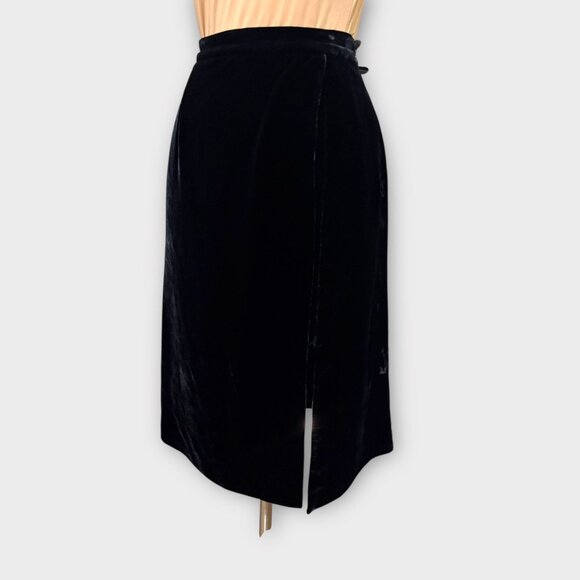 Vintage Giorgio Armani Black Velour Velvet Skirt 38 6 Faux Wrap Classic Party - Picture 1 of 9